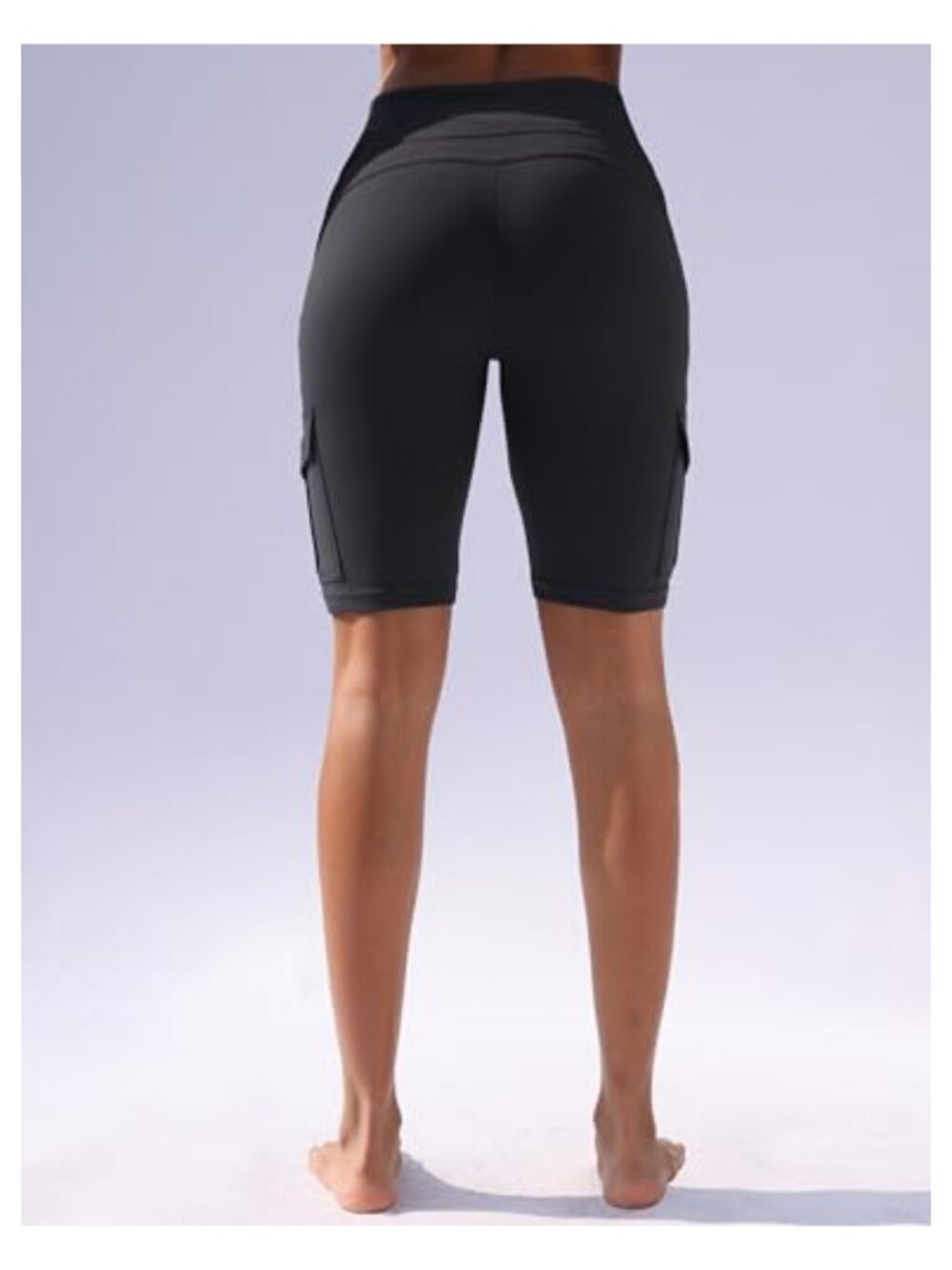 High Waisted Workout Biker Shorts with Cargo Pockets Tummy Control - Picture 3 of 5